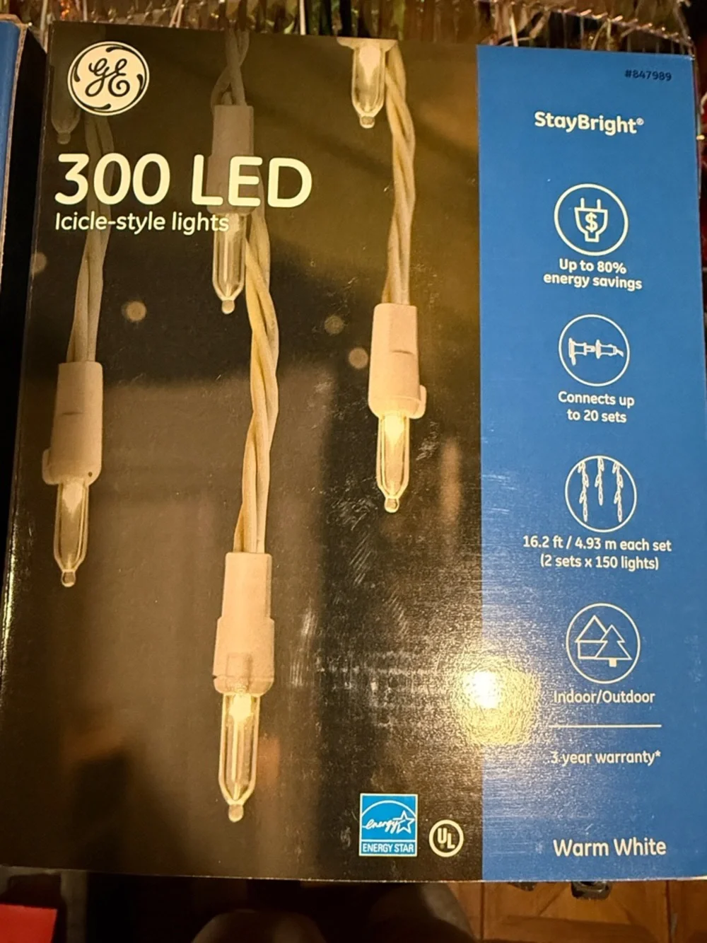 GE 100 LED Icicle-Style String Lights - Warm White. 3 boxes available!